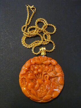 Natural Orange Red Jade Necklace